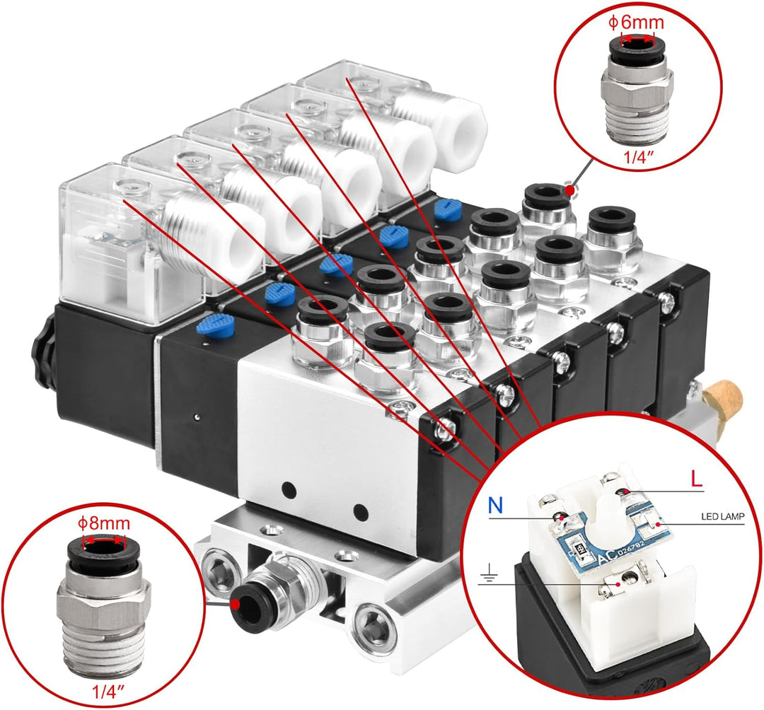Heschen Elektrisches pneumatisches 5 Magnetventil, 4V210-08, AC220V, PT1/4, 5 Wege 2 Positionen, Krü