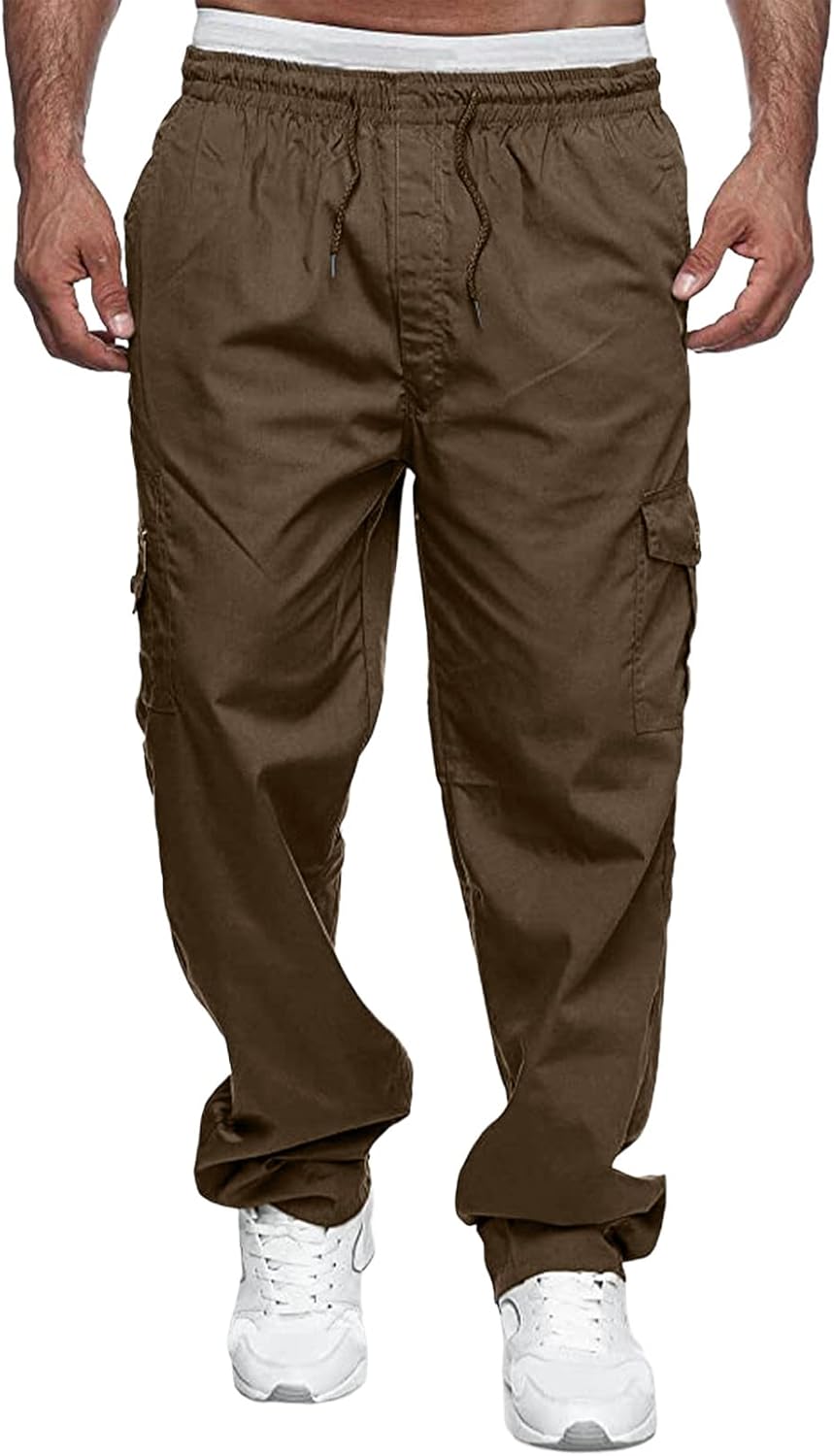 Jolicloth Cargohose Herren Baumwolle Outdoorhose Lange Baggy Hose Casual Freizeithose Pants M Braun,