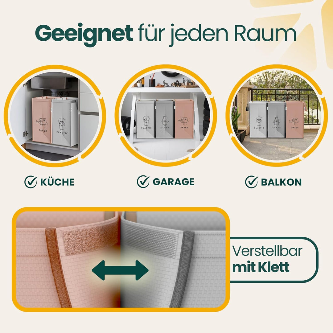 Norggo 3er-Pack Recycling System Taschen - Mülltrennsystem 3fach - Recycling Behälter 40 L - Mülltre