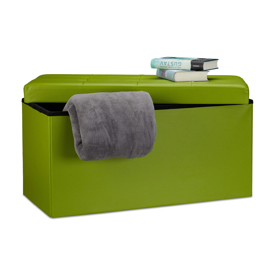 Relaxdays Faltbare Sitzbank 38 x 76 x 38 cm HxBxT, 2-Sitzer m. Stauraum, Kunstleder Sitzhocker 300 k
