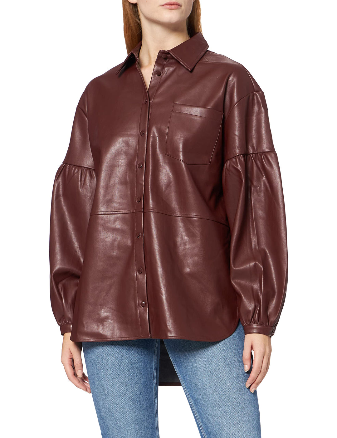NA-KD Damen-Pu-Shirt mit übergrossen Puffärmeln, rot, 34