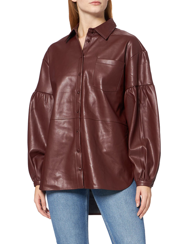 NA-KD Damen-Pu-Shirt mit übergrossen Puffärmeln, rot, 34