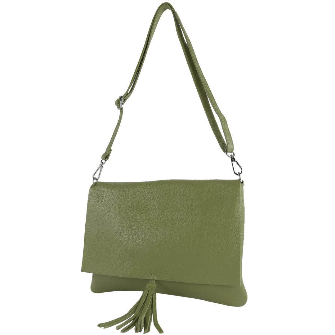 modamoda de - T241 - ital. Leder Clutch Umhängetasche Medium Olivgrün, Olivgrün