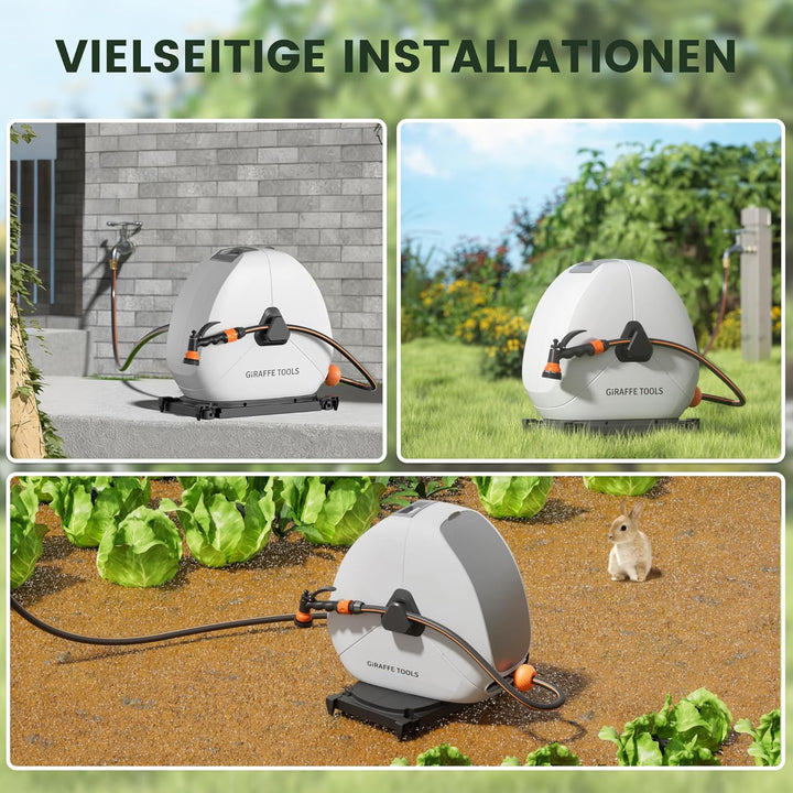 Giraffe Tools Ausziehbare Schlauchtrommel mit 30 m, robuste Bodenmontage, Gartenschlauchtrommel, mit