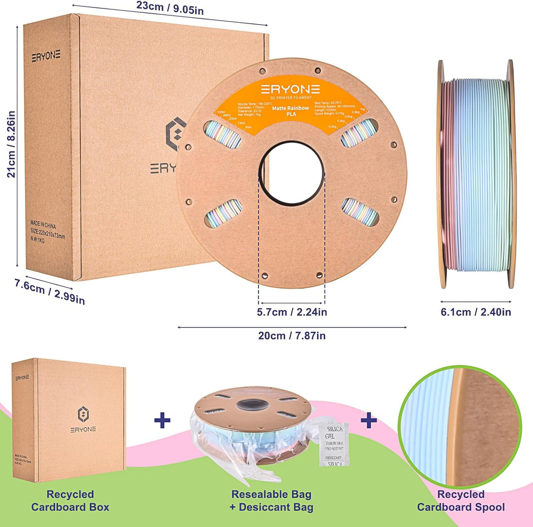 ERYONE Matte PLA 3D Drucker Filament 1.75mm,Multicolor Matte Rainbow PLA Filament, Massgenauigkeit +