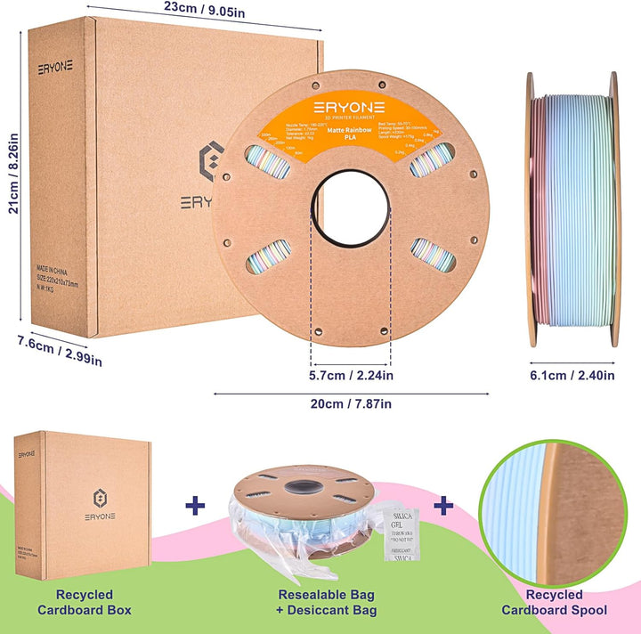 ERYONE Matte PLA 3D Drucker Filament 1.75mm,Multicolor Matte Rainbow PLA Filament, Massgenauigkeit +