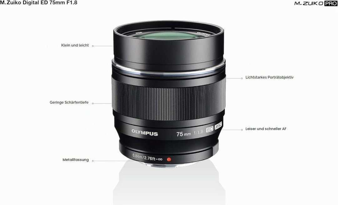 Olympus M.Zuiko Digital ED 75mm F1.8 Objektiv, lichtstarke Festbrennweite, geeignet für alle MFT-Kam