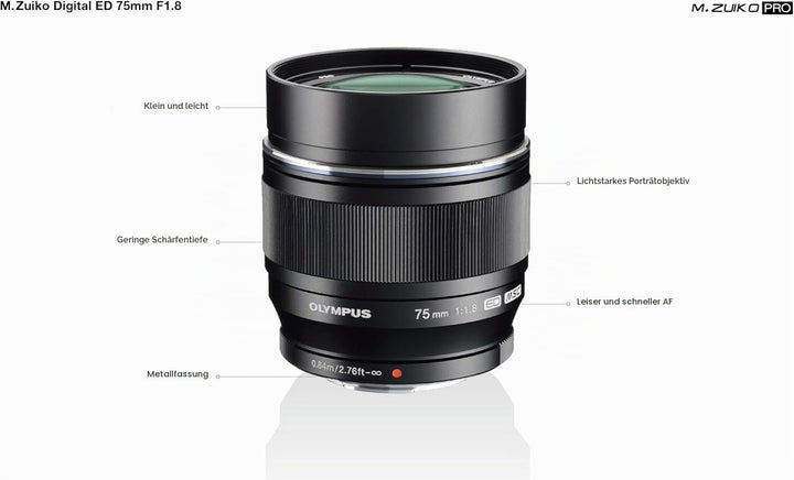 Olympus M.Zuiko Digital ED 75mm F1.8 Objektiv, lichtstarke Festbrennweite, geeignet für alle MFT-Kam