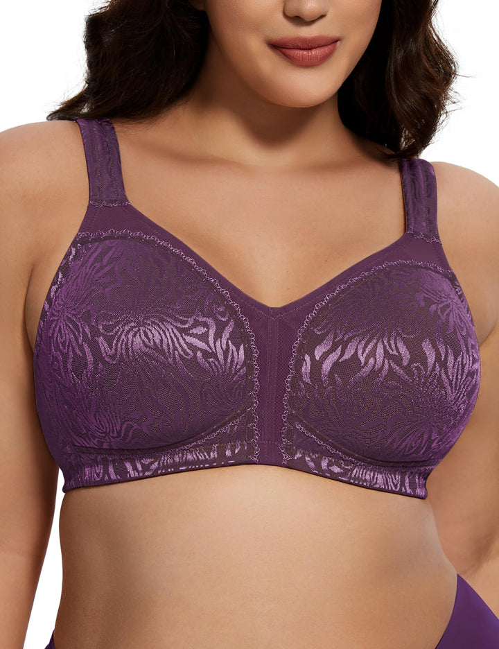 Deyllo Damen Vollschalen Minimizer BH Nicht Bügel Grosse Grössen BH Klassischer Lila 80F, Lila 80F