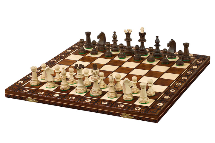 Sunrise Chess | Consul Schach | Elegant | Handgebrannte Holzfiguren | Handbemaltes Schachbrett | Sor