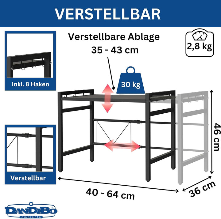 DanDiBo Verstellbares Mikrowellenregal 2 Stufig 40-64 cm Mikrowellen Regal 96613 Stehend Mikrowellen