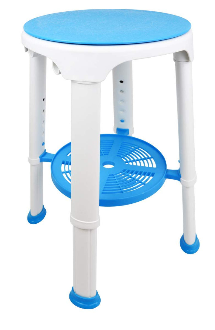 Duschhocker Badhocker Duschstuhl Hocker mit Drehsitz und praktische Ablage, weiss/blau