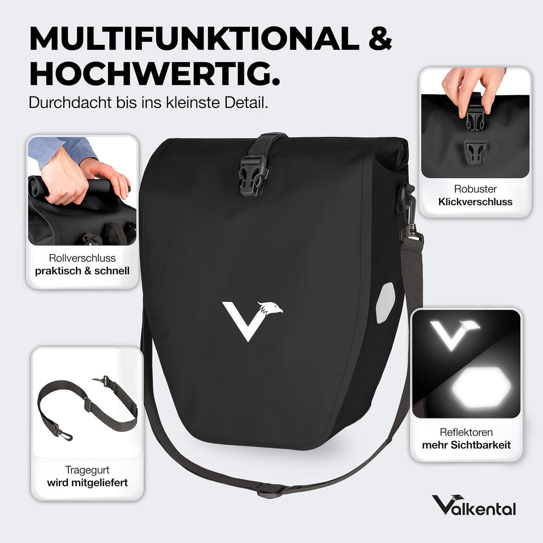 Valkental - Grosse &amp; wasserdichte Gepäckträgertasche - 20L Füllvolumen - Fahrradtasche für Gepäckträ