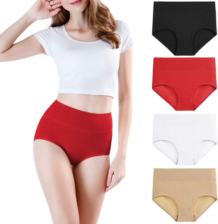 wirarpa Unterhosen Damen Baumwolle Frauen Unterwäsche Hohe Taille Slips Hoher Taillenslip 4er Pack S