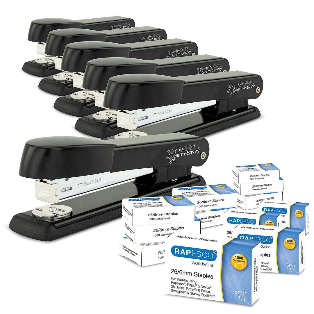 Rapesco 1733 Business Pack: 6 Germ-Savvy Antibakteriellem Marlin Heftgeräten, 25 Blatt Heftleistung,
