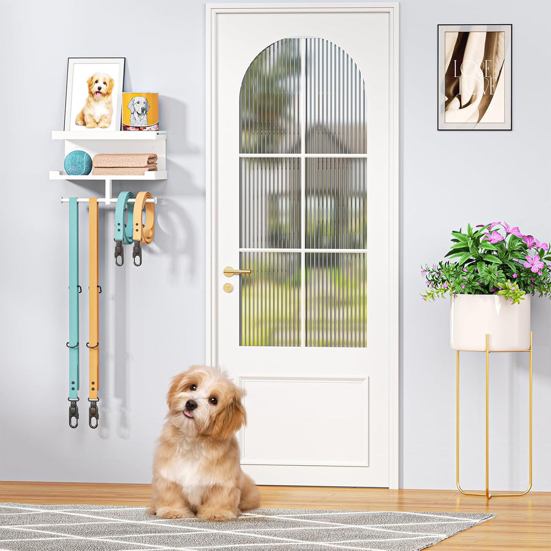 Hundegarderobe mit Ablage, Hundeleinen Halterung Wand, Schwarz Wandhalter für Hundeleine, Metall Hun