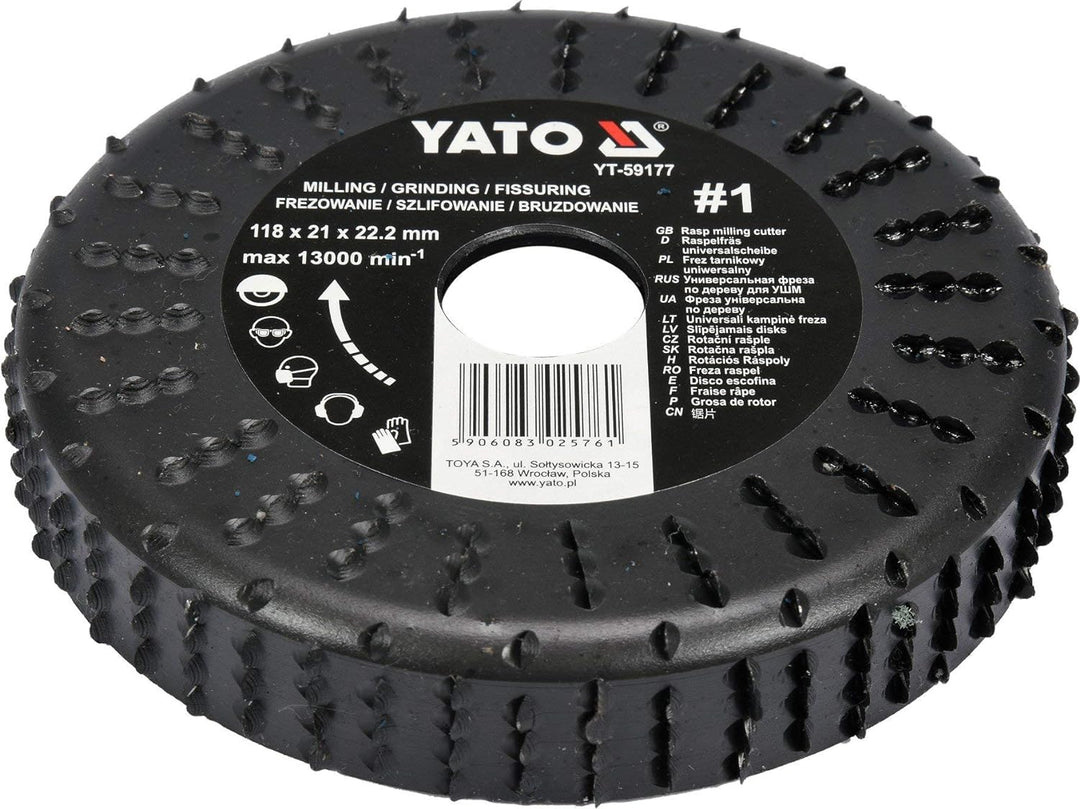 Yato YT-59177, Raspelscheibe D 118 x 22,2, Raspel stirnseitig/flächig, für Holz, Gipskarton