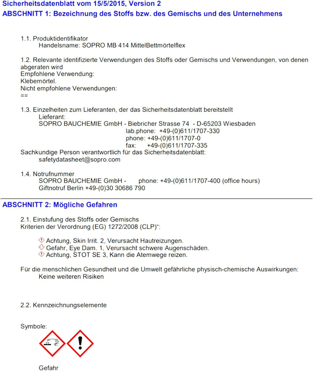 Sopro mb 414 MittelBettmörtel Trass flexibel I Zementärer I Innen und aussen I Wand und Boden I gros