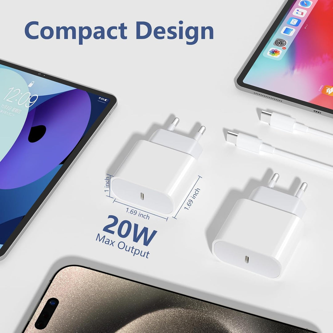 USB-C-ladegerät, für iPhone 16/15 Serie, for iPhone Schnellladegerät, PD20W, ladegerät-Typ-C, 2er Pa