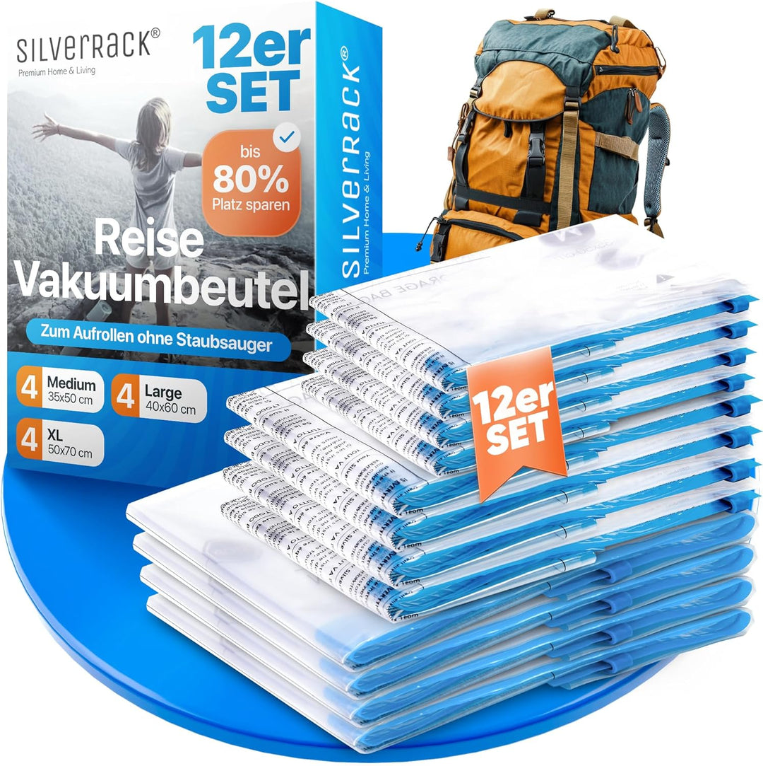 SilverRack Vakuumbeutel Reise zum Rollen [12 Stück] in 3 Grössen (4x 35x50 cm / 4x 40x60 cm / 4x 50x