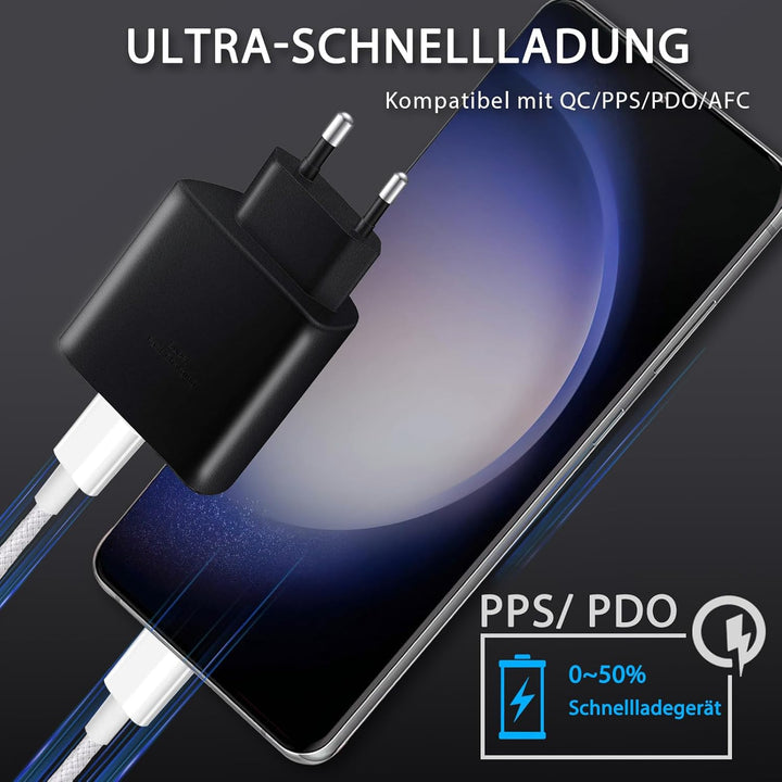 2 Pack 45W USB C Schnellladegerät mit 1.5m USB-C Ladekabel, PPS-Schnellladen Stecker für Samsung Gal