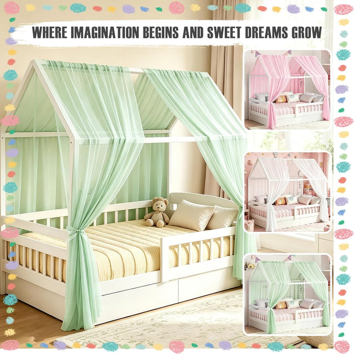 Hausbett Himmel 2er Set aus Voile, Betthimmel und Bettvorhang für Kinderbett, Kinderzimmer Deko für
