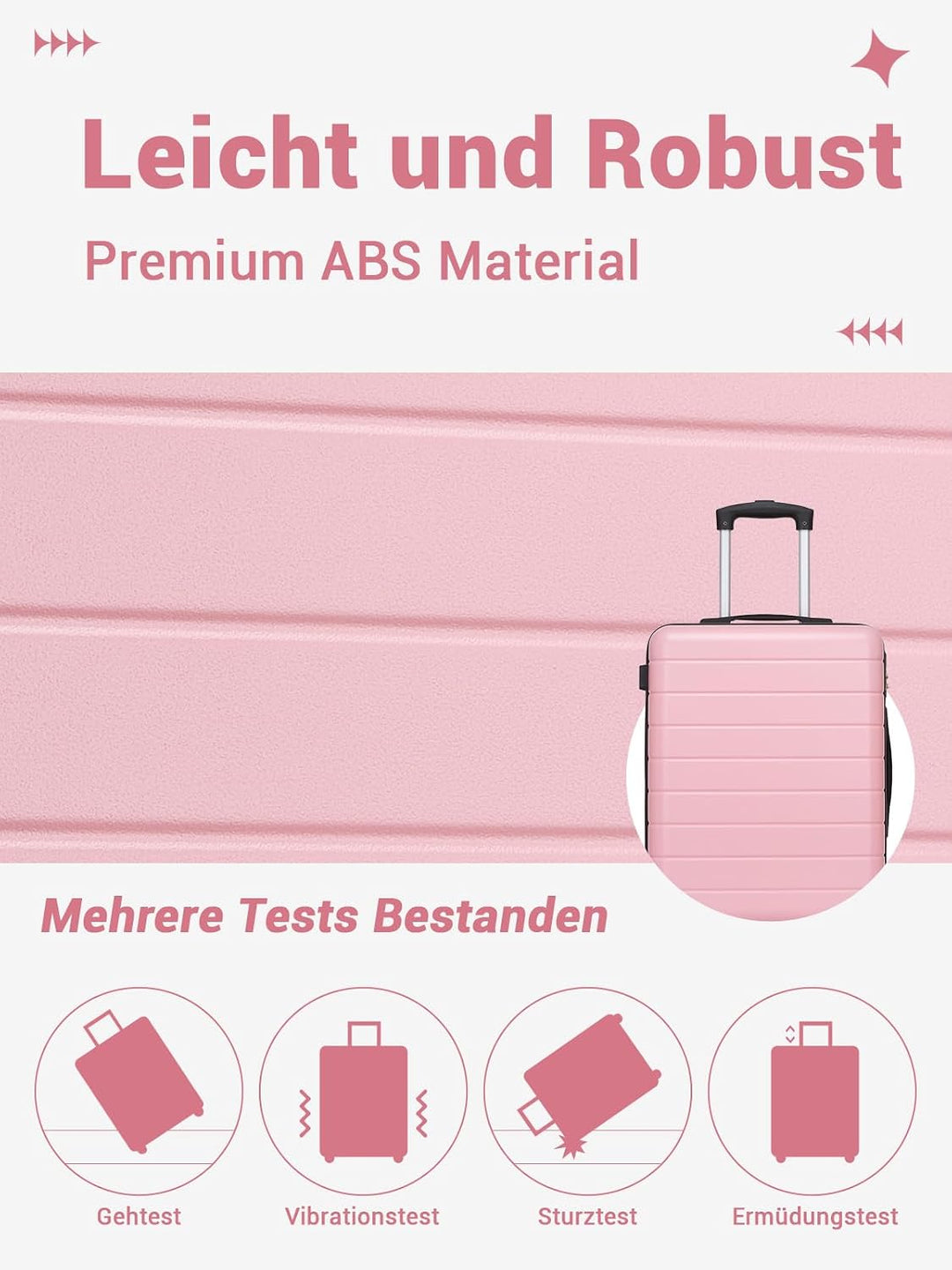 Handgepäck Koffer 55x40x20 cm, Hartschalenkoffer aus ABS, Leichter Trolley mit 4 Leisen 360° Doppelr
