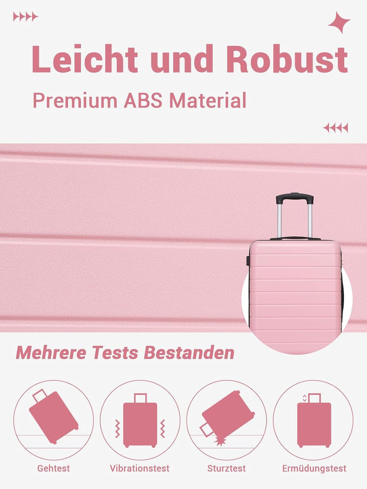 Handgepäck Koffer 55x40x20 cm, Hartschalenkoffer aus ABS, Leichter Trolley mit 4 Leisen 360° Doppelr