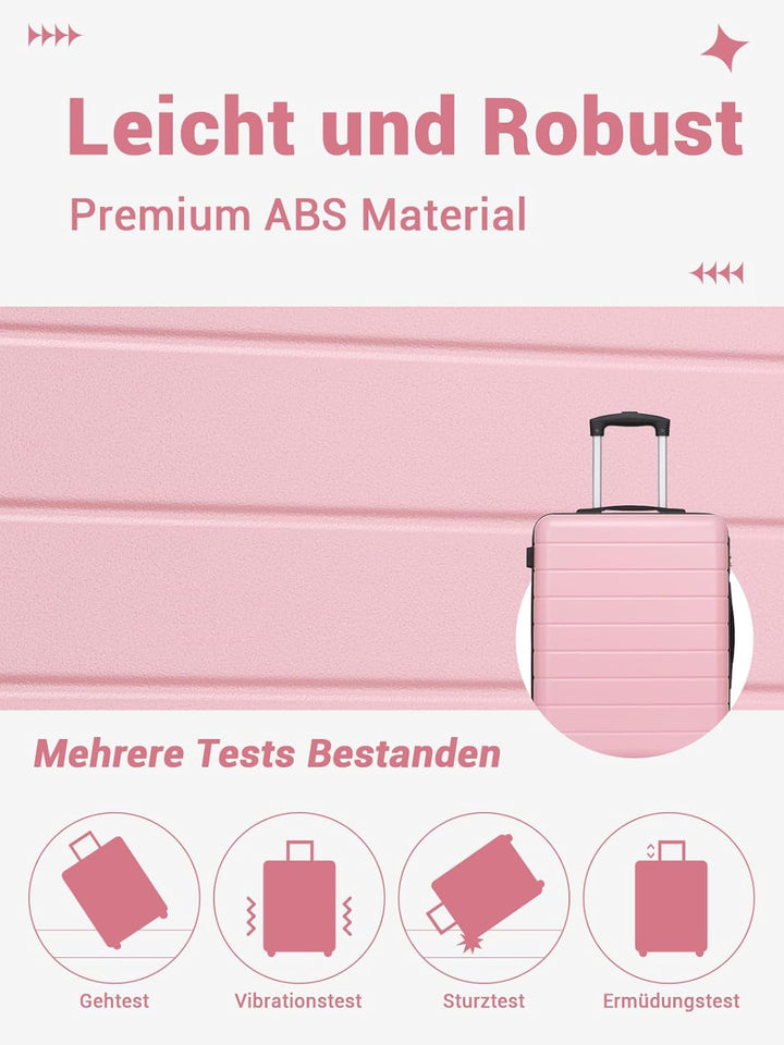 Mittelgrosser Koffer L, Hartschalenkoffer aus ABS, Leichter Trolley mit 4 Leisen 360° Doppelrollen,