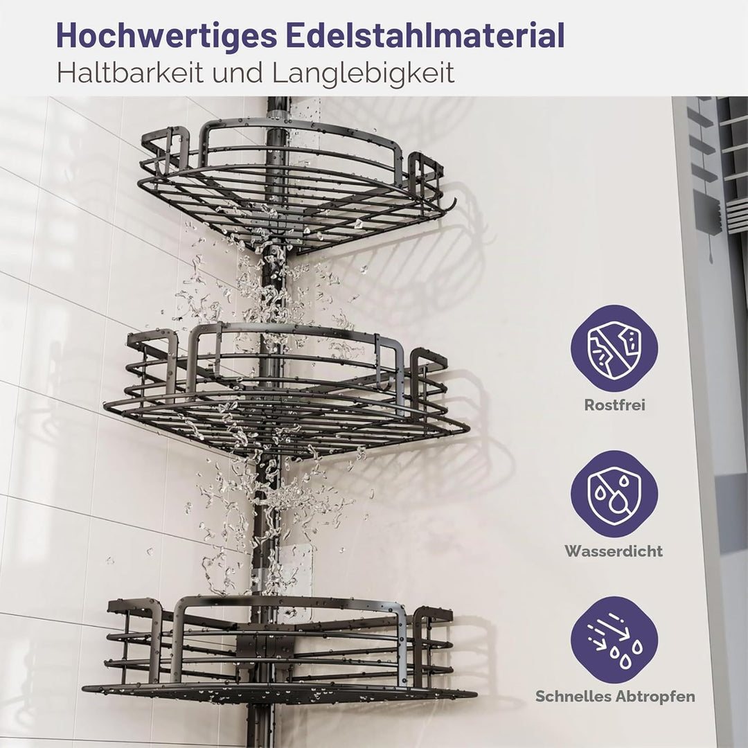 SWTYMIKI Duschablage ohne Bohren Ecke - Höhenverstellbar Teleskop Duschregal Ecke, Shampoo Halterung