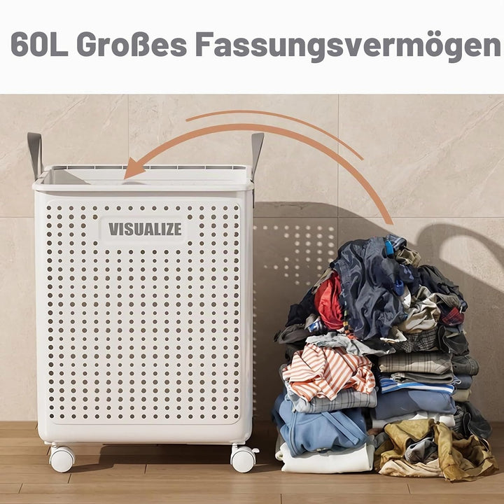 Siyecioa Wäschekorb Plastik Faltbare, Wäschesammler, 60L Laundry Baskets mit Rollen, Wäschebox für W