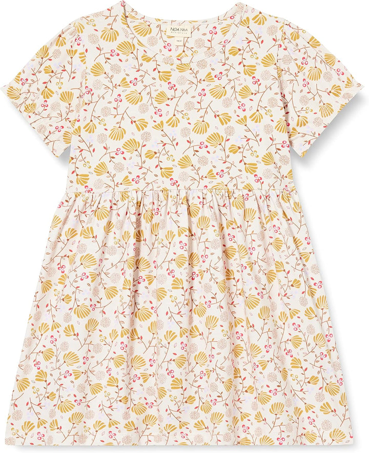 Noa Noa Mädchen Kittynnm Dress 110 Print Offwhite/Yellow, 110 Print Offwhite/Yellow