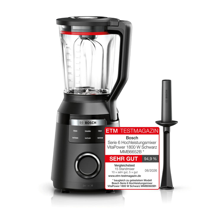 Bosch Hochleistungsmixer, Smoothie Maker, 1800W, VitaPower Serie 6 MMB6652B, 45.000 U-min, Programme
