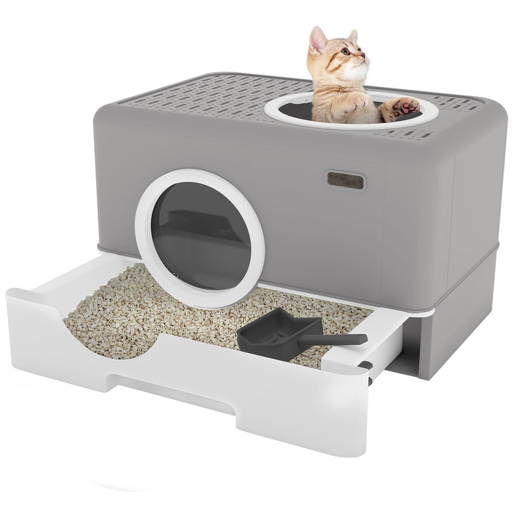 YITAHOME Katzenklo mit Deckel, Grosses Geruchloses Katzentoilette Hop In, mit Herausziehbarer Schubl