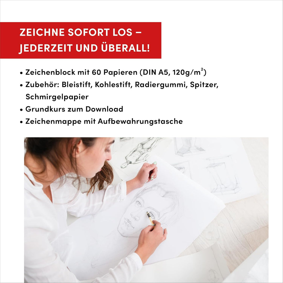 Die Kunst des Zeichnens – Zeichenmappe to go: Mappe für Zeichenutensilien, Zeichenblock A5 (60 Seite