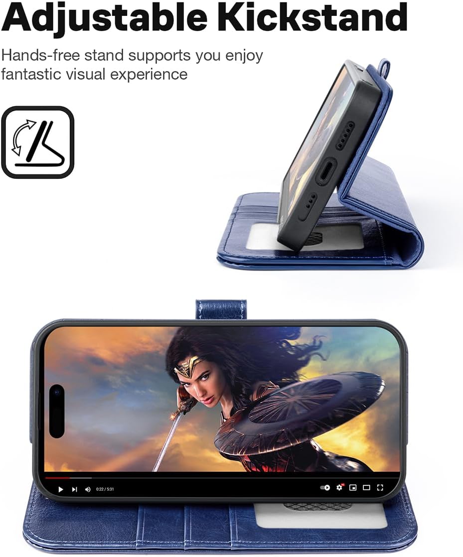 OCASE Kompatibel für iPhone 15 Pro Hülle (2in1) Leder Stossfestes Case, Abnehmbare magnetische Hülle