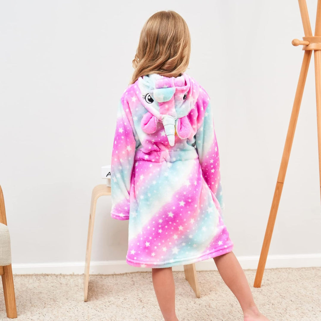 Ceruwum Einhorn Bademantel für Mädchen Weich Fleece Morgenmäntel mit Kapuze 4-5 Jahre Rosa/Lila/Blau