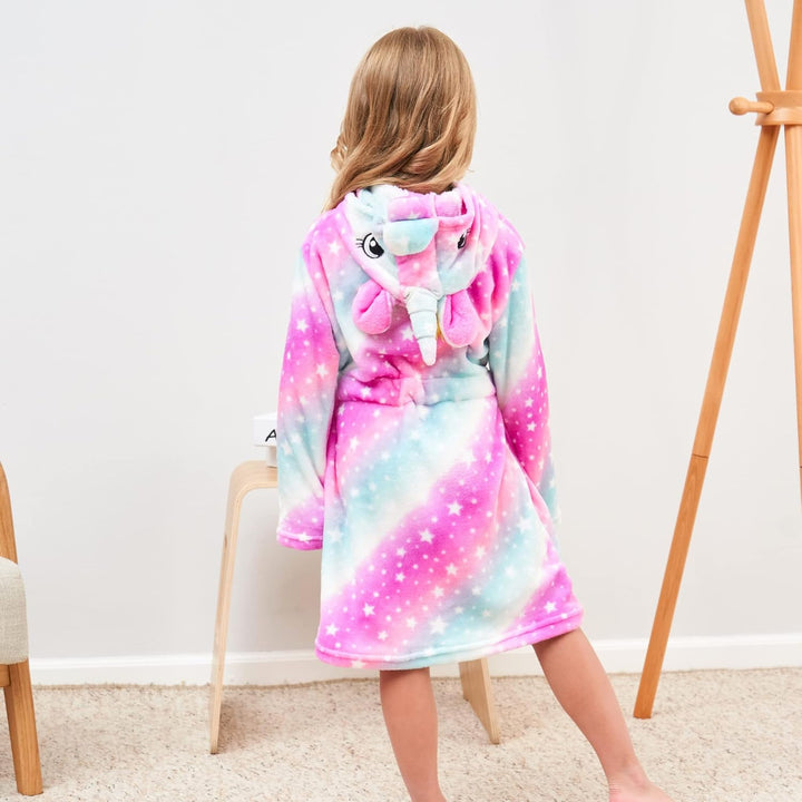 Ceruwum Einhorn Bademantel für Mädchen Weich Fleece Morgenmäntel mit Kapuze 4-5 Jahre Rosa/Lila/Blau