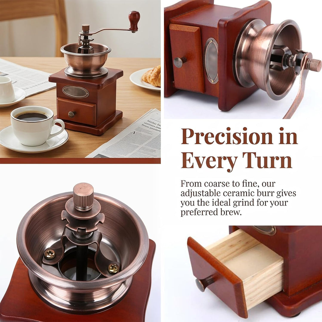 Manuelle Kaffeemühle Einstellbare Grobheit Kaffeemühle Mahlwerk Kaffeebohnenmühle Vintage Holz Handm