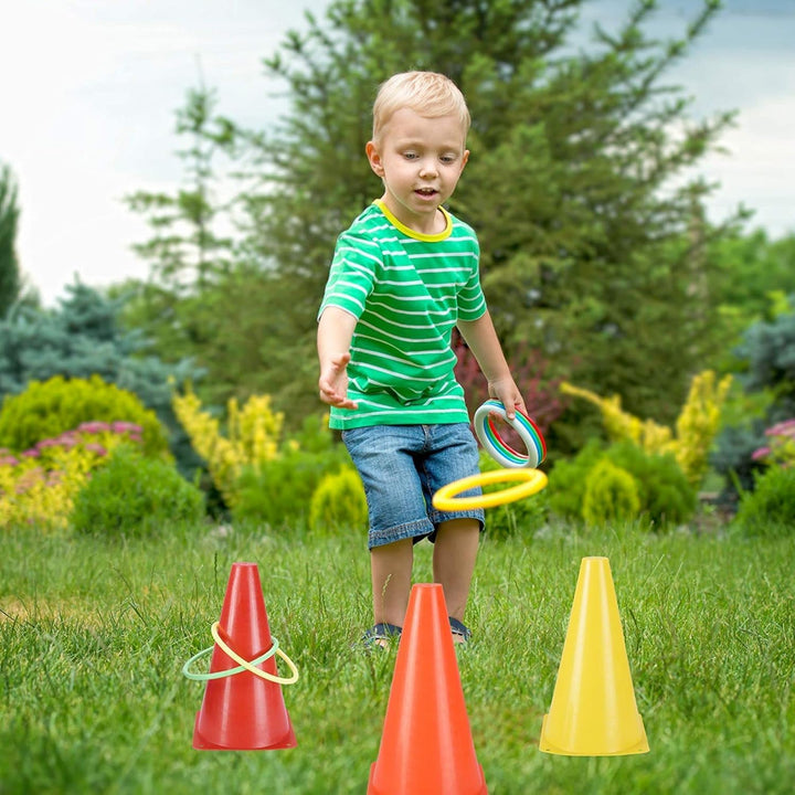 31 Stück Outdoor Spiele für Kinder, 3 in 1 Wurfspiel Kinder Outdoor - Cornhole Säckchen, Pylonen & R