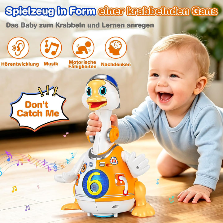 MOMSIV Musik-Gans Babyspielzeug für 6–12 Monate, Musik-Krabbelspielzeug mit Licht &amp; Sound für Baby,