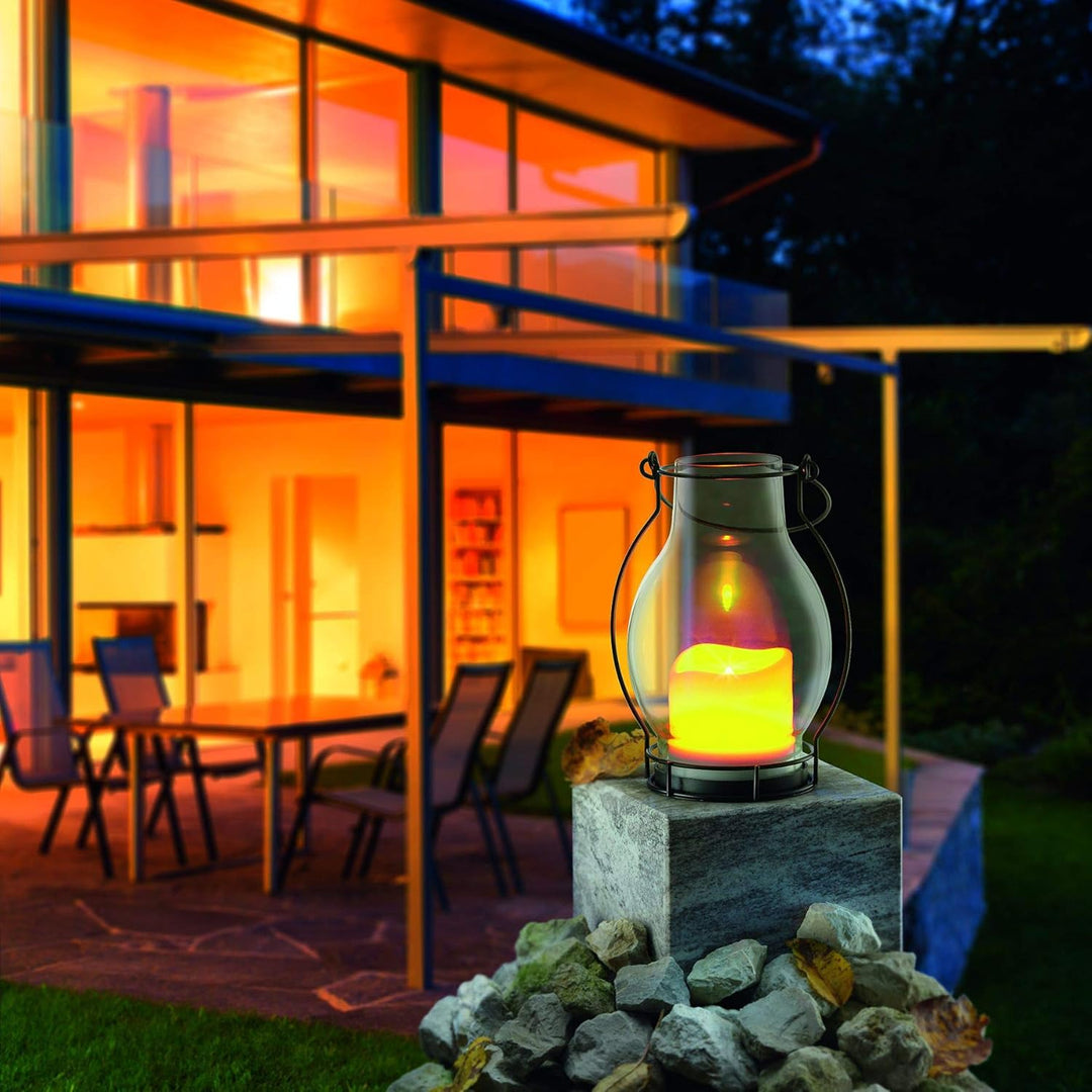 Esotec Solar Kerze Windlicht Deko Dream, Echtglas Solarleuchte, LED Tischlicht, Laterne, Flackerlich