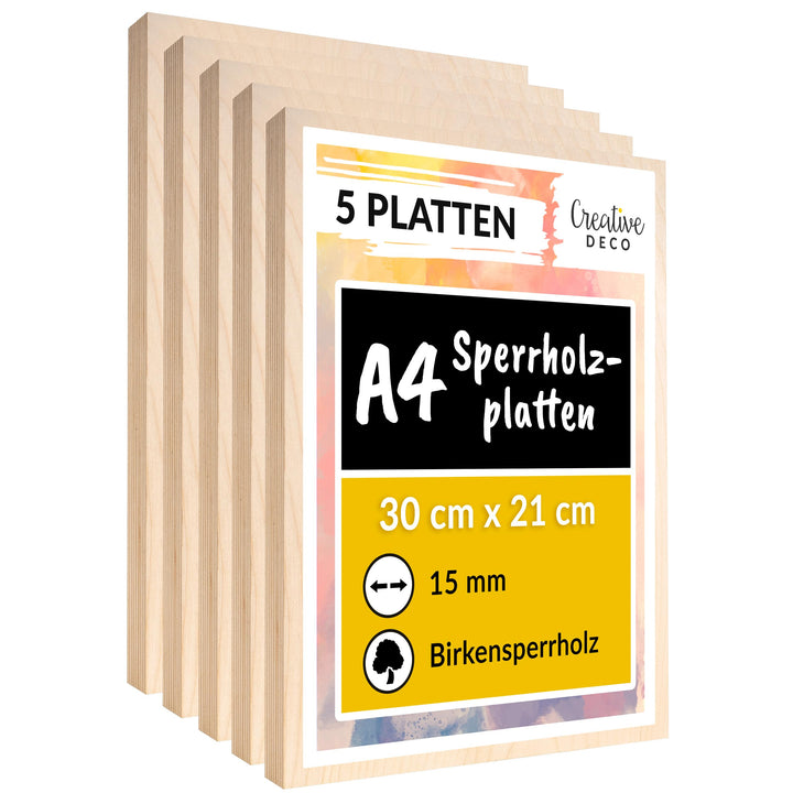 Creative Deco 5 x A4 Sperrholzplatte 15mm | 300 x 210 (+/- 0,5) mm | Birkensperrholz Dünne Holz-Zusc