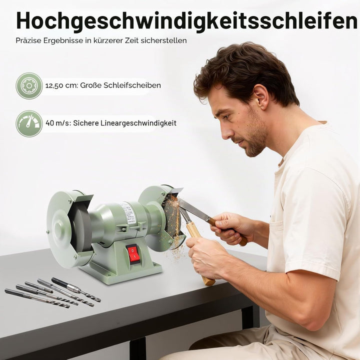 Poliermaschine 250W mit 2 Polierscheiben Ø 125mm, 2800rpm, Doppelschleifer, Tischpolierer Poliermasc