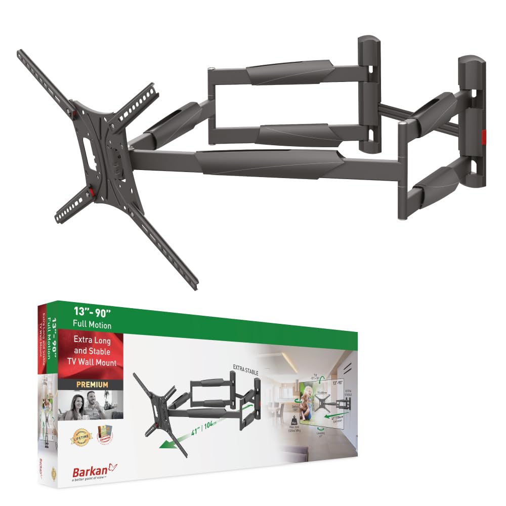 Barkan 104cm Lange TV Wandhalterung, 13-90 Zoll Doppelarm, Schwenkbar/Vollbewegung luxuriösen TV Hal