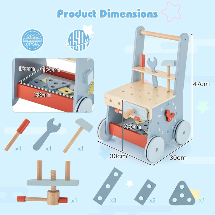 FANTASK 2 in 1 Lauflernwagen, Lauflernhilfe aus Holz, Montessori Kinder Werkbank Spieltisch, Multi-A