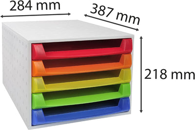 Exacompta 221098D Premium Ablagebox mit 5 offenen Schubladen für DIN A4+ Dokumente. Belastbare Schub