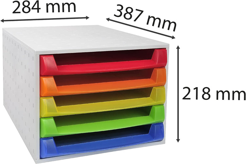 Exacompta 221098D Premium Ablagebox mit 5 offenen Schubladen für DIN A4+ Dokumente. Belastbare Schub