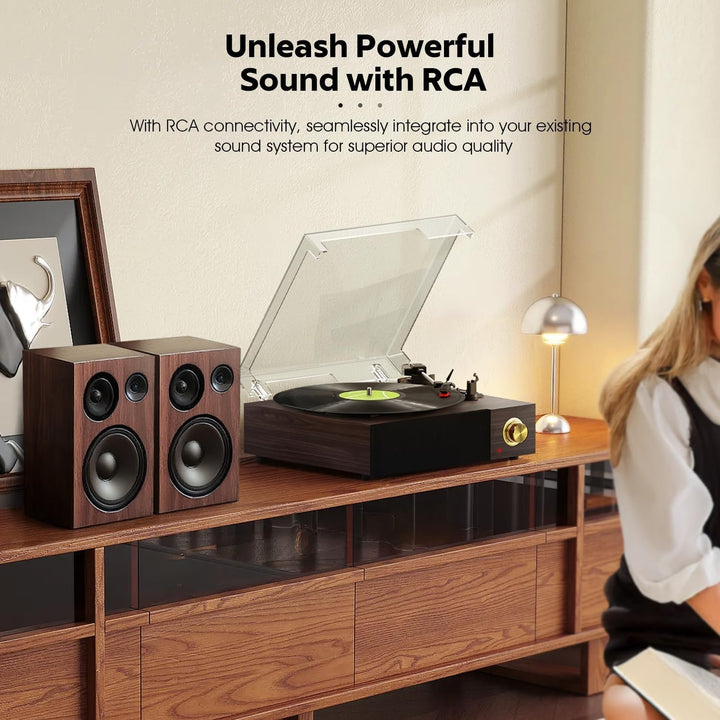 FYDEE Vintage Vinyl Plattenspieler mit integrierten Lautsprechern, Bluetooth 5.4 Vinyl-Player, 3 Ges