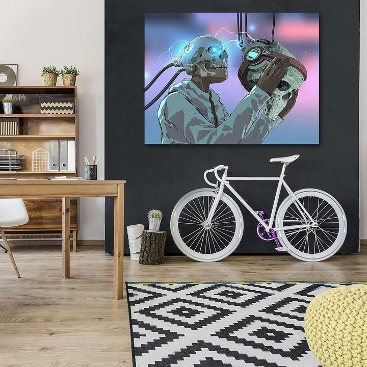 wandmotiv24 Totenkopf Wandbild aus Acrylglas, Grösse 80x60cm, Querformat, Skelett mit Maske, Technik